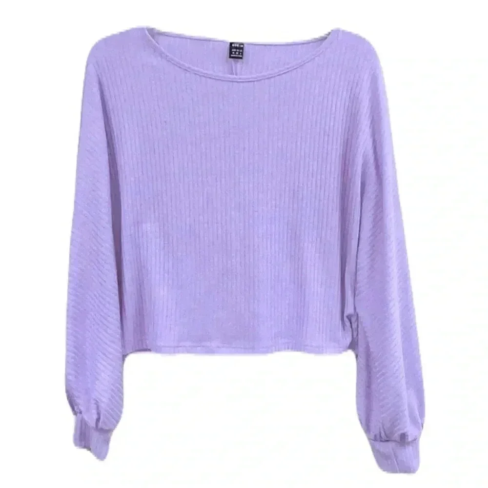 SHEIN Privé Ribbed Long Sleeve Semi-Cropped Tee size 6 - Picture 1 of 4